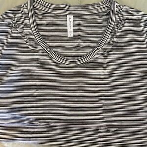 Athleta Women's Black and White Striped Tee